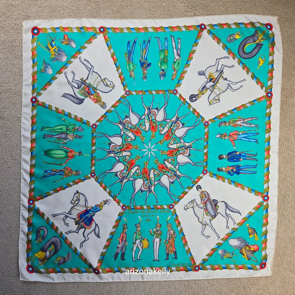 HERMÈS L'Armee Imperiale Russe de 1816 a 1916 Silk Scarf Hand Rolled Twill